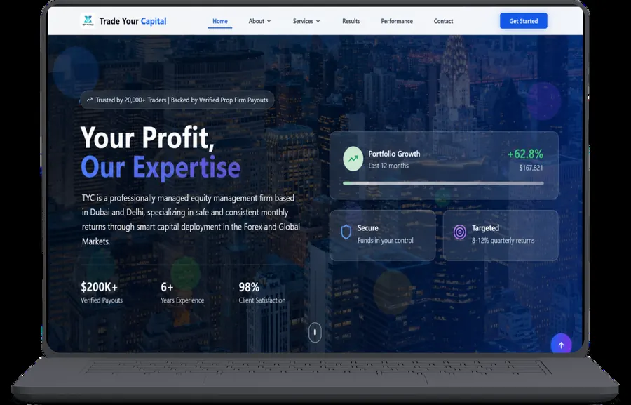 Trade Your Capital site from the Career Craftly portfolio, with portfolio growth messaging.